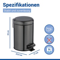 WENKO Leman kozmetička pedala kanta za smeće, 3 litre, nehrđajući čelik, Anti-Fingerprint, uklonjiva unutarnja kanta, crna metalik 2