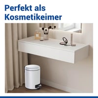 WENKO Leman kozmetikai pedálos szemetes, 5 literes, fehér matt, acél, kivehető belső vödörrel és fedéllel, fürdőszobai hulladékgyűjtő 6