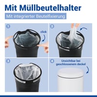 WENKO Leman kozmetikai pedálos szemetes, 5 literes, fehér matt, acél, kivehető belső vödörrel és fedéllel, fürdőszobai hulladékgyűjtő 4