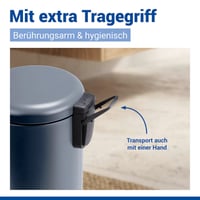 Coș de gunoi cosmetic WENKO Leman, 3 litri, oțel, cu găleată interioară detașabilă și suport pentru sac, cu capac, acționare prin pedală, mâner rabatabil, albastru ardezie mat 5
