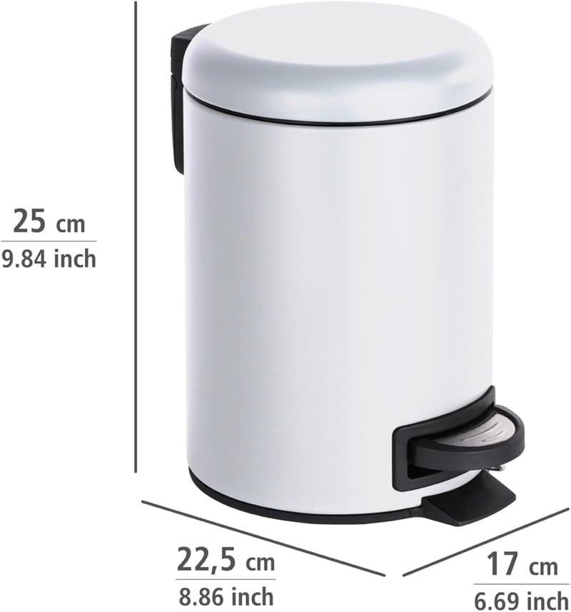 WENKO Leman pedálos szemetes 3 literes matt fehér rozsdamentes acél - 25 x 22.5 x 17 cm, White