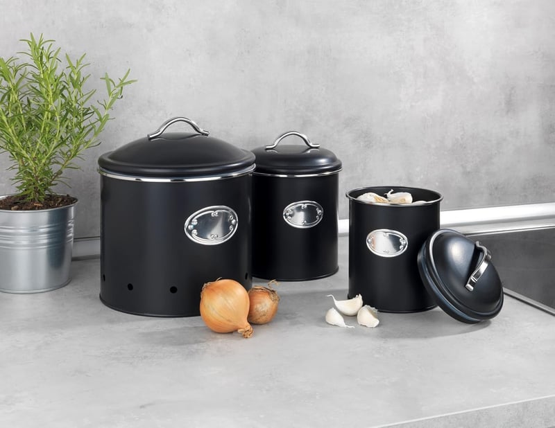 WENKO Nero légmentes tárolóedény, 1,6 l, fekete fém, vízálló - 1.6 L