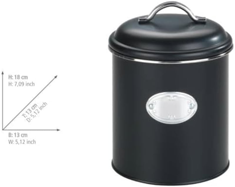 WENKO Nero légmentes tárolóedény, 1,6 l, fekete fém, vízálló - 1.6 L