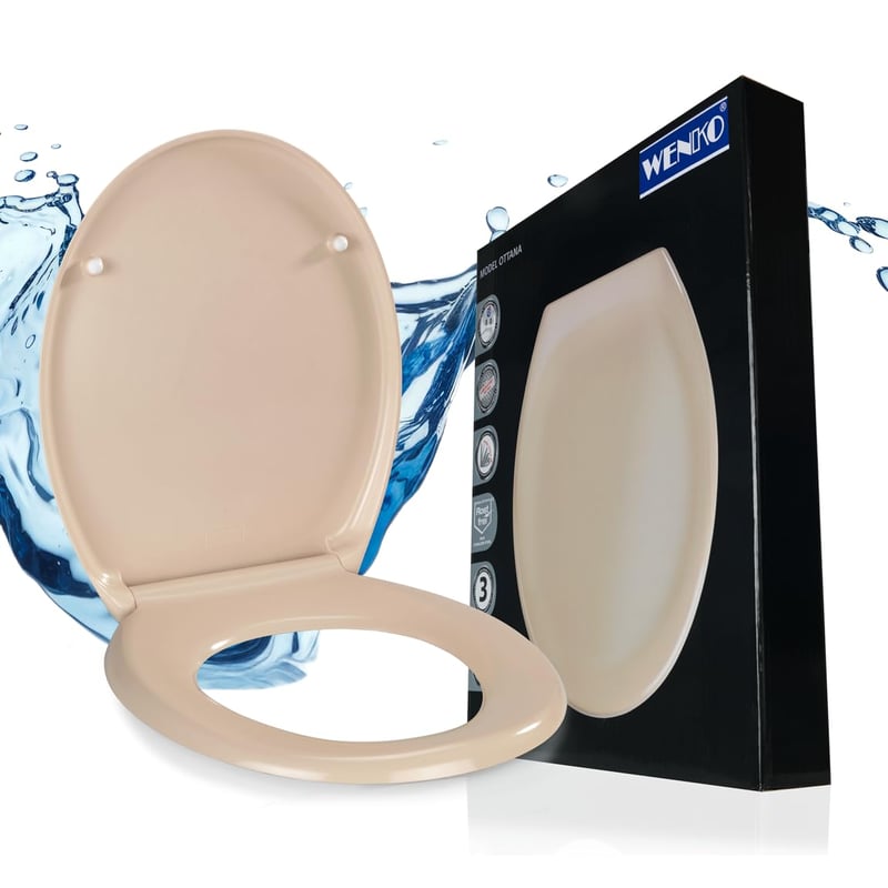 WENKO Ottana oválne WC sedadlo s pomalým sklápaním, antibakteriálny duroplast, odnímateľné sedadlo, 150 kg, béžové