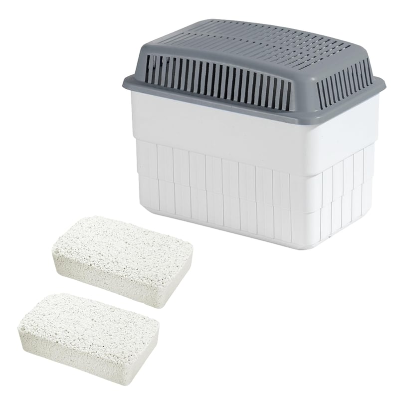 WENKO Odvlhčovač vzduchu s 2 x 1 kg granulátu, pohlcovač vlhkosti do miestnosti, kapacita 1,4 litra, opakovane plniteľný, proti plesniam a zápachu, 24x16x15 cm, bielo-sivý