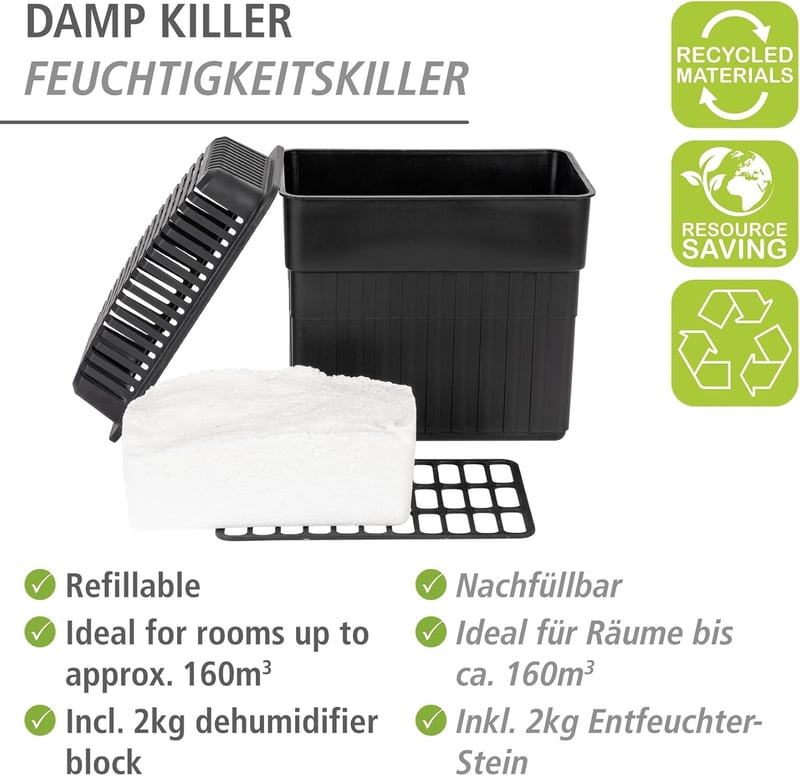 WENKO Páramentesítő 2kg granulátummal fürdőszobához, garázshoz, pincéhez - 2 kg, Black, Moisture killer