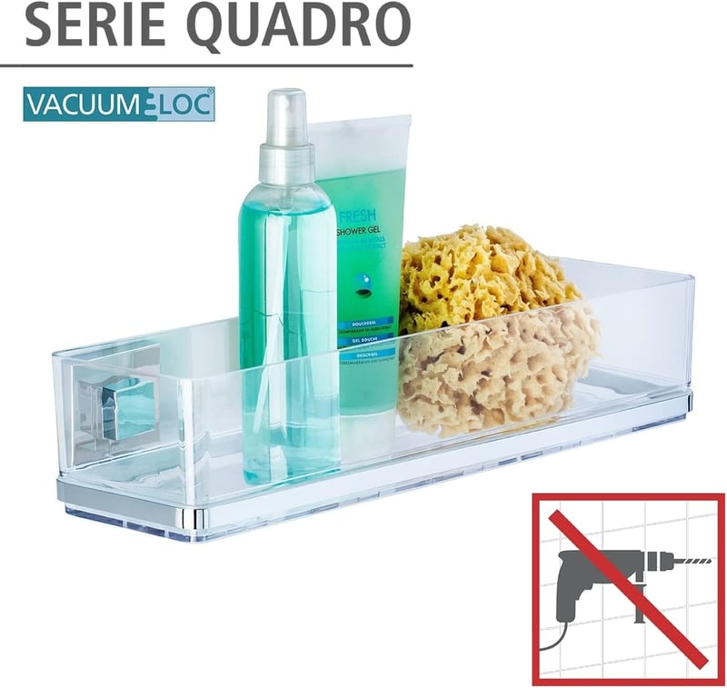 Wenko Quadro Big fali polc vákuumrögzítéssel, rozsdamentes acél, 38,5x14,5 cm - Glossy