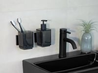WENKO Quadro čaša za četkice za zube – vrhunska plastična čaša s držačem od nehrđajućeg čelika, montaža bez bušenja, crna 6