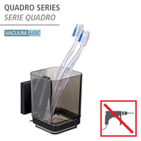 WENKO Quadro čaša za četkice za zube – vrhunska plastična čaša s držačem od nehrđajućeg čelika, montaža bez bušenja, crna 2