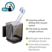 WENKO Quadro čaša za četkice za zube – vrhunska plastična čaša s držačem od nehrđajućeg čelika, montaža bez bušenja, crna 3