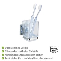WENKO Quadro čaša za četkice za zube s Vacuum-Loc pričvršćivanjem, bez bušenja, nehrđajući čelik, 7,5 x 10 x 10 cm 3