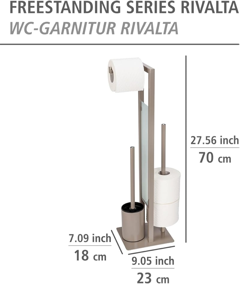 WENKO Rivalta Álló WC-kefe szett üveg osztóval, matt acél, 70 cm