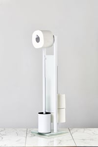 WENKO Rivalta WC súprava so stojanom, držiakom na toaletný papier a držiakom na WC kefu, biela, lakovaná oceľ a tvrdené sklo, 23 x 70 x 18 cm 8