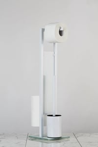 WENKO Rivalta WC súprava so stojanom, držiakom na toaletný papier a držiakom na WC kefu, biela, lakovaná oceľ a tvrdené sklo, 23 x 70 x 18 cm 6
