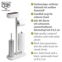 WENKO Rivazza WC kefa so stojanom, držiak toaletného papiera s poličkou, nehrdzavejúca oceľ, biela 3