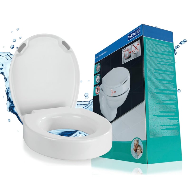 WC sedadlo WENKO Secura Comfort L s nadstavcom 8 cm, biele, duroplast, pomalé sklápanie (soft-close), nosnosť 300 kg, 37x43,5 cm