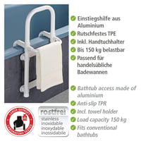 WENKO Secura Madlo na vaňu – Nastaviteľné, nosnosť 150 kg, hliník a protišmykový plast, biele 3