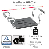 WENKO Secura sjedalica za kadu, podesiva širina 55-65 cm, nosivost 120 kg, TÜV GS certificirana, površina za sjedenje 37x27 cm, srebrna 2