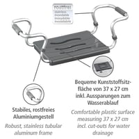 WENKO Secura sjedalica za kadu, podesiva širina 55-65 cm, nosivost 120 kg, TÜV GS certificirana, površina za sjedenje 37x27 cm, srebrna 3