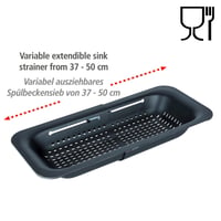 WENKO Siva 55012100 strecurătoare extensibilă pentru chiuvetă, pentru spălat fructe și legume, sită pentru paste, 37-50 x 7 x 20 cm, negru 2