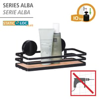 Etajeră de perete pentru baie WENKO Static Loc Plus, oțel vopsit și bambus, fără găurire, negru/natural, 26,5 x 12,5 x 11 cm 4