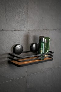 Etajeră de perete pentru baie WENKO Static Loc Plus, oțel vopsit și bambus, fără găurire, negru/natural, 26,5 x 12,5 x 11 cm 8