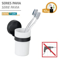 Pohár na zubné kefky WENKO Static-Loc Plus Pavia, čierny, upevnenie bez vŕtania, statická priľnavosť, matná oceľ, 6,5 x 12 x 9 cm 2