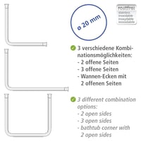 WENKO Szögletes zuhanyrúd kádakhoz és zuhanytálcákhoz, 3 kombinációs lehetőség, fúrható rögzítés, rozsdamentes alumínium, fehér 4