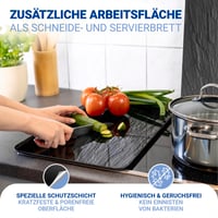WENKO Universal Herdabdeckplatte Pala mintás üveg főzőlap fedő 30x52 cm 2 db szett magasságállítható vágódeszka és zsírfröccsenés elleni véd 4