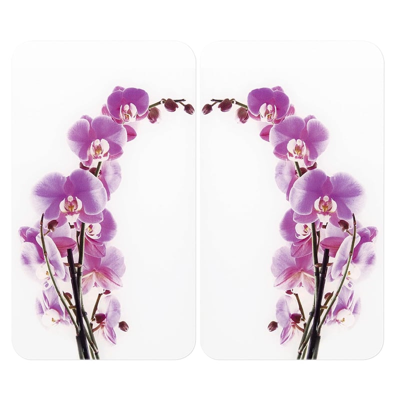 WENKO Univerzálna sklenená krycia doska na sporák Orchidea 30 x 52 cm, 2-dielna, výškovo nastaviteľná, doska na krájanie a ochrana proti striekajúcej vode