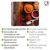WENKO Sklenená krycia doska na sporák a krájacia doska – na sklokeramické a indukčné varné dosky, tvrdené sklo, 56 x 50 cm, viacfarebná 3