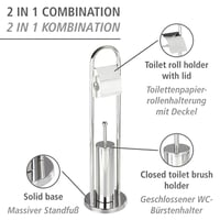 WENKO Vasto set za WC od nehrđajućeg čelika sa stalkom, 2 u 1 držač toaletnog papira i četke, sjajni završni sloj, Ø 22 x 81 cm 2