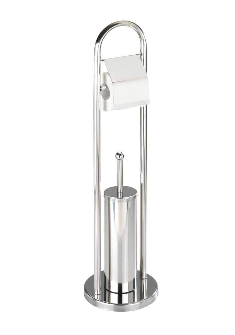 WENKO Vasto set za WC od nehrđajućeg čelika sa stalkom, 2 u 1 držač toaletnog papira i četke, sjajni završni sloj, Ø 22 x 81 cm