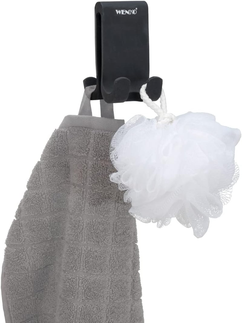 WENKO Verna Duo dupla zuhanyhorgok szilikon fürdőszobai akasztók fekete - 5 x 9,5 x 7 cm, Black