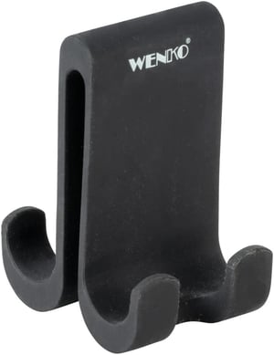 Cârlige de duș duble WENKO Verna Duo, suporturi din silicon pentru baie, negru - 5 x 9,5 x 7 cm, Negru