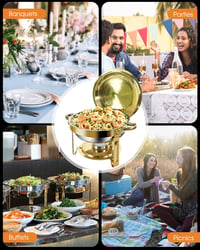 WENMILY 5L Rozsdamentes Chafing Dish Buffet Készlet 2db Arany-Ezüst Ételmelegítő 4