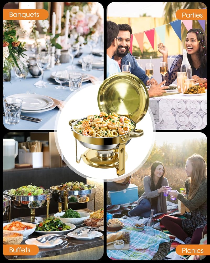 WENMILY 5L Rozsdamentes Chafing Dish Buffet Készlet 2db Arany-Ezüst Ételmelegítő