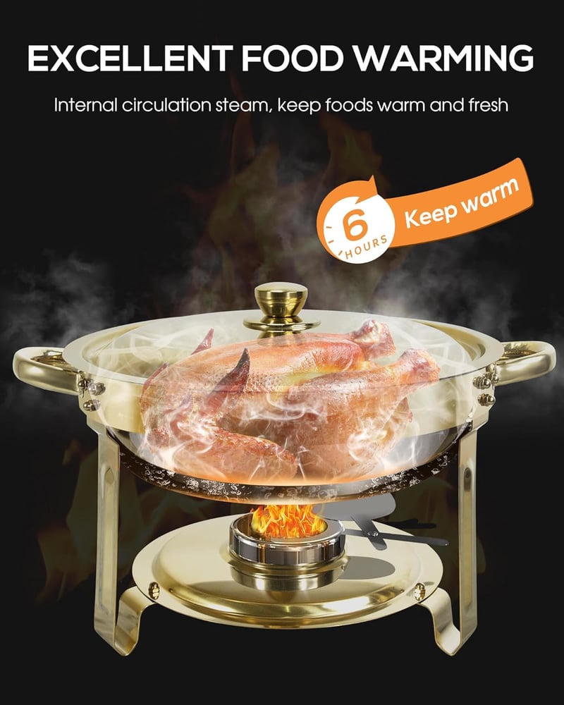 WENMILY 5L Rozsdamentes Chafing Dish Buffet Készlet 2db Arany-Ezüst Ételmelegítő