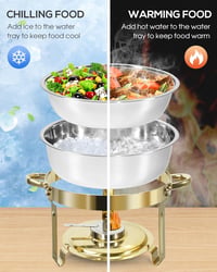 WENMILY 5L Rozsdamentes Chafing Dish Buffet Készlet 2db Arany-Ezüst Ételmelegítő 5