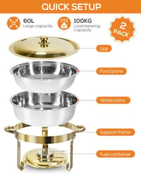WENMILY 5L Rozsdamentes Chafing Dish Buffet Készlet 2db Arany-Ezüst Ételmelegítő 6