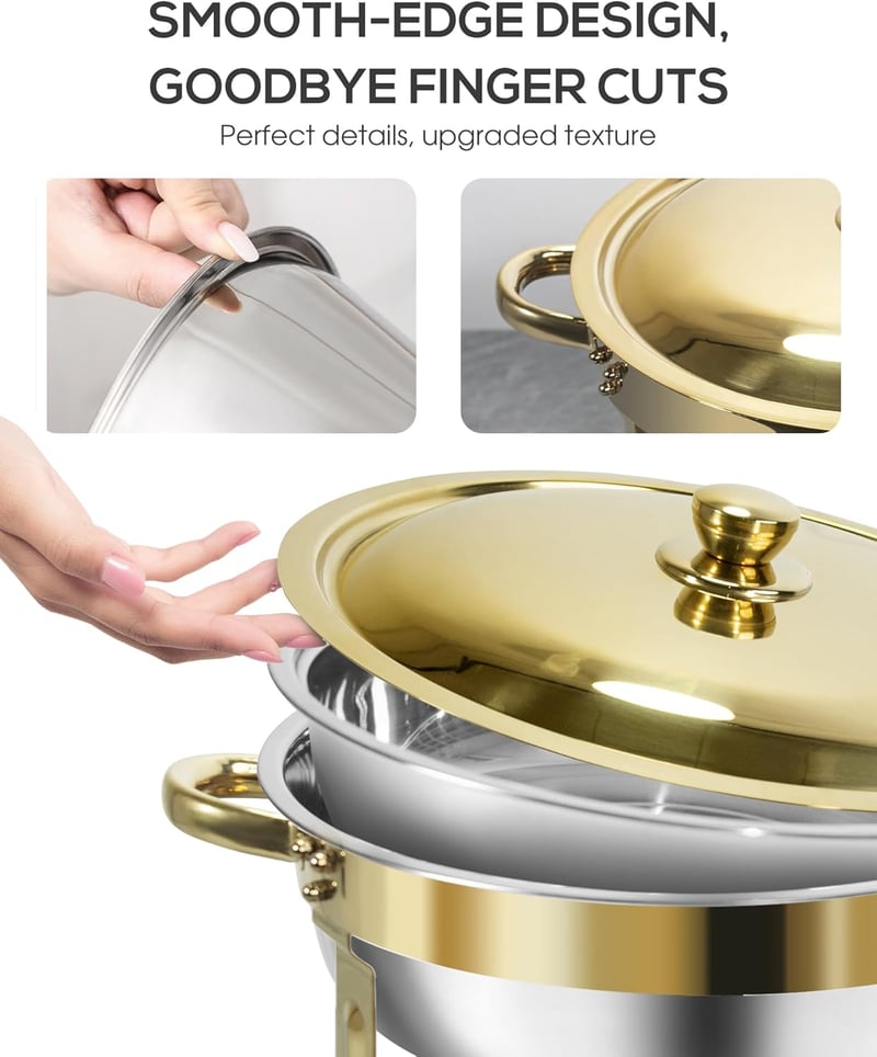 WENMILY 5L Rozsdamentes Chafing Dish Buffet Készlet 2db Arany-Ezüst Ételmelegítő