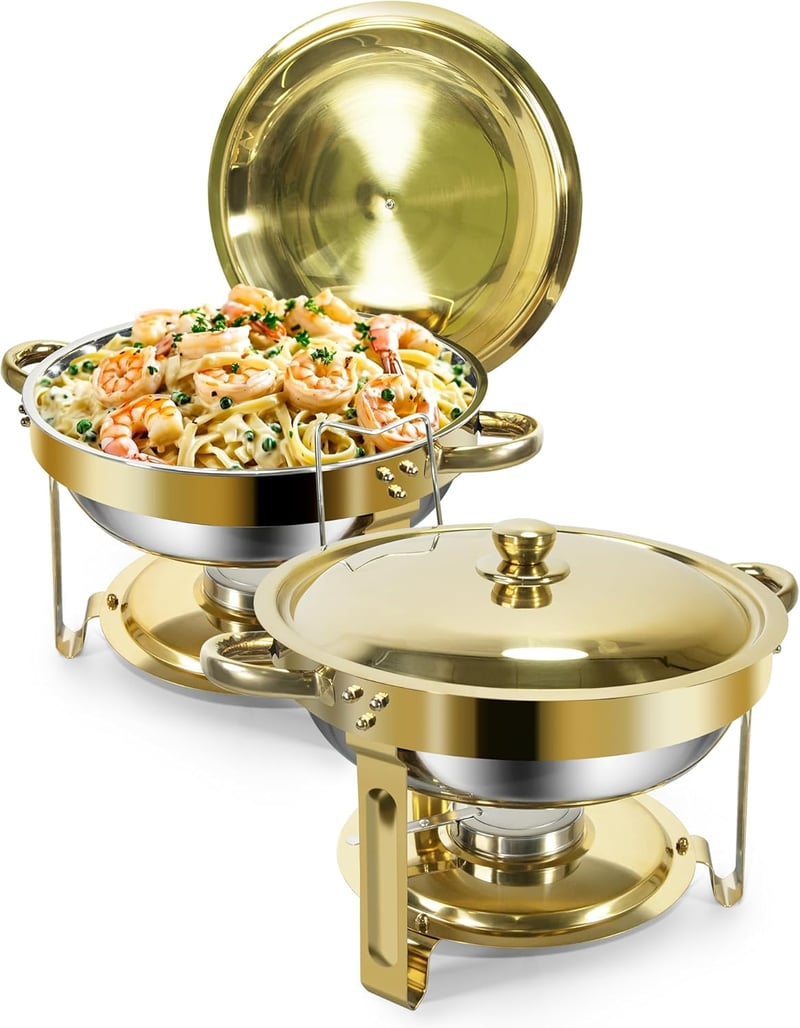 WENMILY 5L Rozsdamentes Chafing Dish Buffet Készlet 2db Arany-Ezüst Ételmelegítő