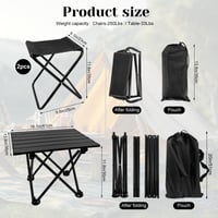 Skladací kempingový stôl Wensdr s 2 stoličkami, ľahká pikniková súprava na pláž, turistiku, rybárčenie, grilovanie, s úložnou taškou, čierny, 35x 3