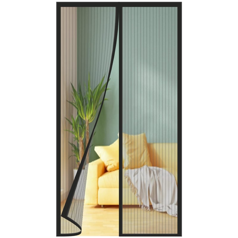 WENT Magnetna mreža za komarce za vrata 85x210 cm Crna prugasta - Za balkonska vrata, terase, podrumska vrata, montaža bez bušenja, poliester