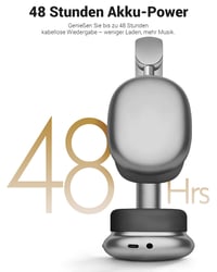 Wentronic Y01 Slúchadlá cez uši s potlačením hluku, Bluetooth 5.3, mikrofón, Hi-Res zvuk, 48-hodinové prehrávanie, skladacie, iOS/Android/PC – Sivé 6