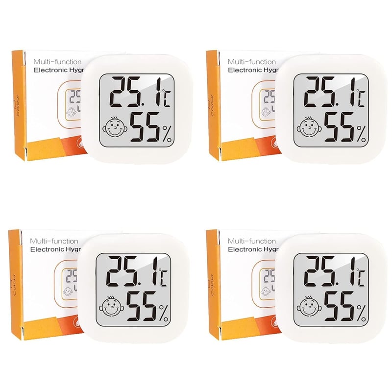 Wepai Mini Digitális Hőmérő és Páratartalom Mérő Szett - 4 db Beltéri Hőmérséklet és Páramérő, Falra Szerelhető vagy Szabadon Álló, CR2032 E
