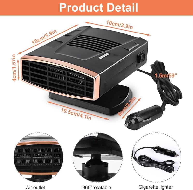 WEQNGIU 12V 200W Autófűtő Páramentesítő 2in1 Ventilátoros Hűtés Funkcióval