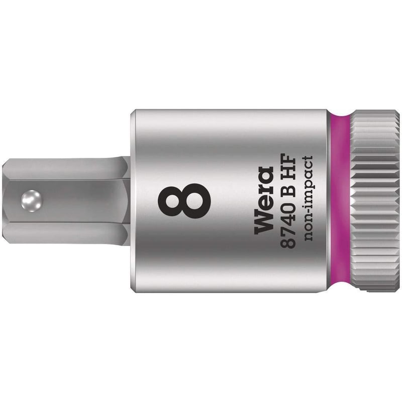 Cheie tubulară cu biți Wera 8740 B HF Zyklop cu antrenare de 3/8", profil hexagonal, cu funcție de fixare, 8,0 x 38,5 mm