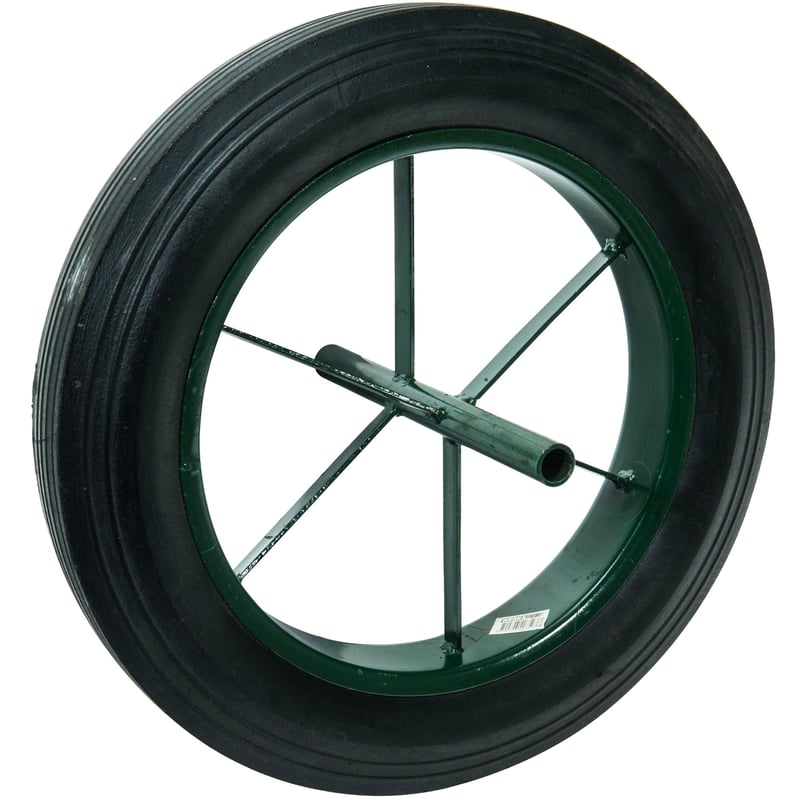 Nefunkčné koleso na fúrik WERKA PRO 15 palcov – Plná guma Ø385 x 66 mm – Os 20 mm – Kovový disk – Pre záhradný fúrik
