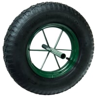 Nafukovacie koleso na fúrik WERKA PRO 15 palcov 385x95 mm, hriadeľ Ø20 mm, zelený kovový disk, čierna guma, dĺžka náboja 242 mm 1